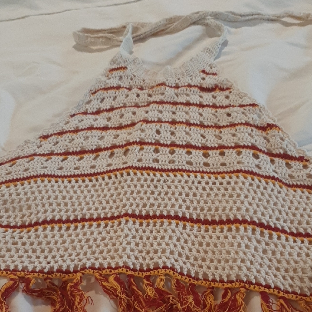 Moon River Crochet Top with Cream and Red Accents